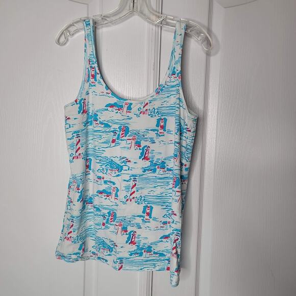 Lilly Pulitzer Tabbie Tank Size XL red white blue Lighthouses - Picture 2 of 5